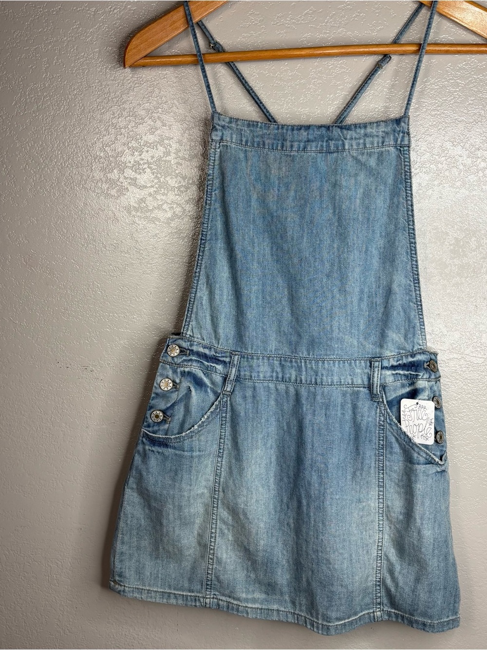 Free People Savannah Light Denim Chambray Overall Jumper Dress New w Tags Size 6 - Picture 7 of 14